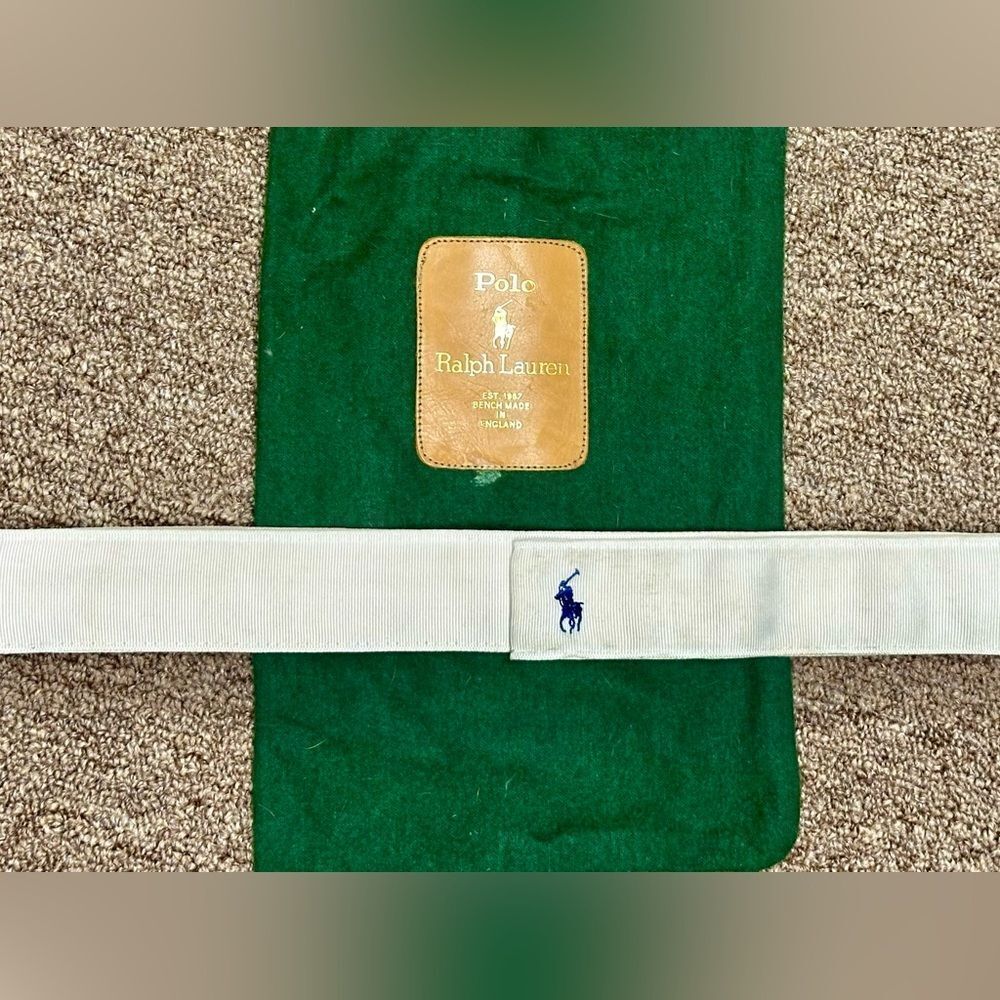 Ralph Lauren White Vintage Ribbon Belt with navy blue Polo Horse Logo